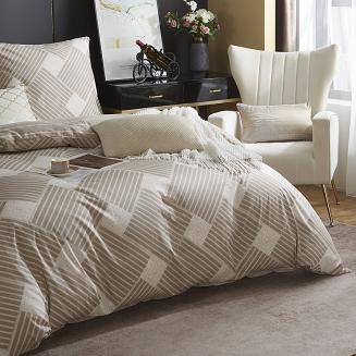 Brązowa Pościel Geometryczna Satyna Bawełniana 160x200 XDF 044