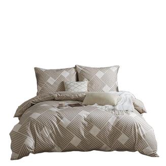 Pościel satyna bawełniana 160x200 brązowa beżowa fantazyjna geometria