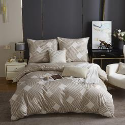 Brązowa Pościel Geometryczna Satyna Bawełniana 160x200 XDF 044