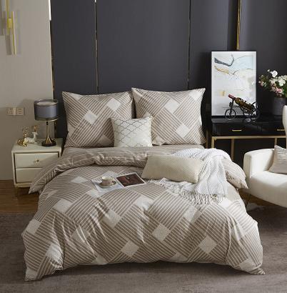 Pościel satyna bawełniana 160x200 brązowa beżowa fantazyjna geometria