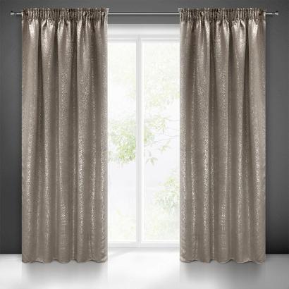 Zasłona gotowa na taśmie EBRU 140x270 Eurofirany beżowa + srebrny nadruk