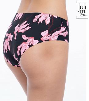 Figi damskie bezszwowe CYKLAMEN SIMPLE Julimex czarne w kwiaty