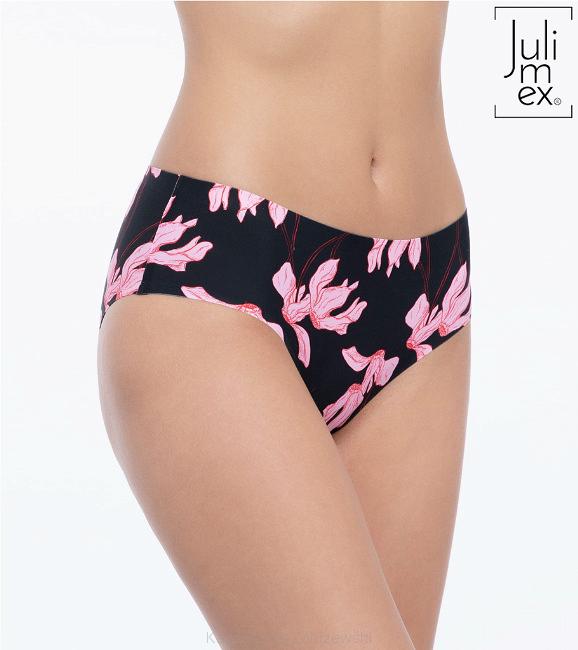 Figi damskie bezszwowe CYKLAMEN SIMPLE Julimex czarne w kwiaty