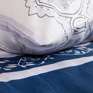 Pościel satyna bawełniana SATYNLOVE 180x200 biała granatowa pasy ornamenty