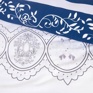 Pościel satyna bawełniana SATYNLOVE 180x200 biała granatowa pasy ornamenty