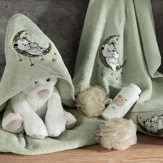 Ręcznik dziecięcy z kapturkiem BABY74 100x100 Eurofirany miętowy śpiące misie