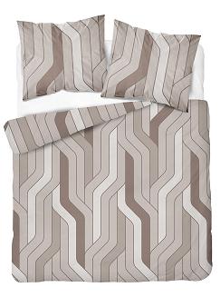 Pościel bawełniana 220x200 Detexpol beżowa podłużna geometria