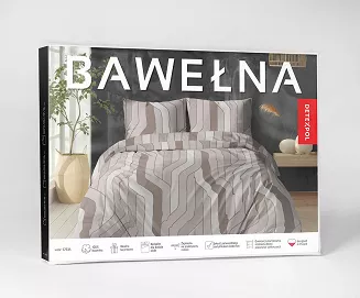 Pościel bawełniana 220x200 Detexpol beżowa podłużna geometria