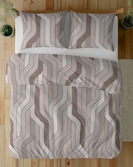 Pościel bawełniana 220x200 Detexpol beżowa podłużna geometria