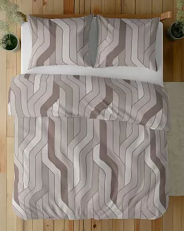 Pościel bawełniana 220x200 Detexpol beżowa podłużna geometria