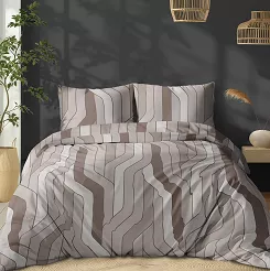 Pościel bawełniana 220x200 Detexpol beżowa podłużna geometria