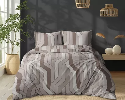 Pościel bawełniana 220x200 Detexpol beżowa podłużna geometria