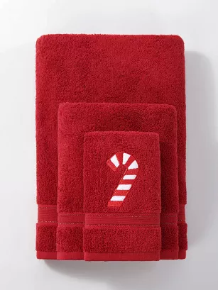 Świąteczny ręcznik bawełniany CANDYCANE 70x140 bordowy z haftem laski cukrowej