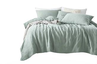 Narzuta dekoracyjna muślinowa struktura Stella 160x220 szałwiowa z haftem krzyżyków