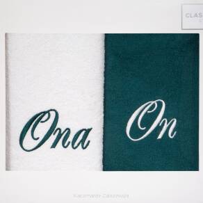 Komplet ręczników On-Ona 2 szt. 50x90 Eurofirany kremowy / butelkowy zielony