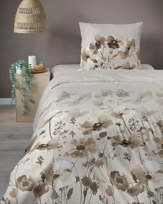 Pościel satynowa Home Satin 140x200 beżowa w akwarelowe brązowe kwiaty