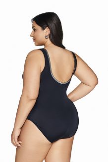 Strój kąpielowy jednoczęściowy padded SKJ 62 czarny ze srebrną taśmą