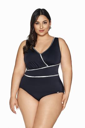 Strój kąpielowy jednoczęściowy padded SKJ 62 czarny ze srebrną taśmą