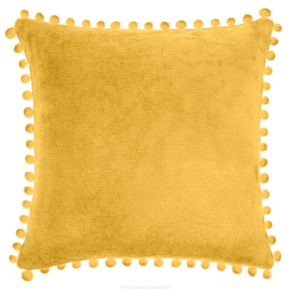Poszewka dekoracyjna Pompie 40x40 musztardowa z pomponami