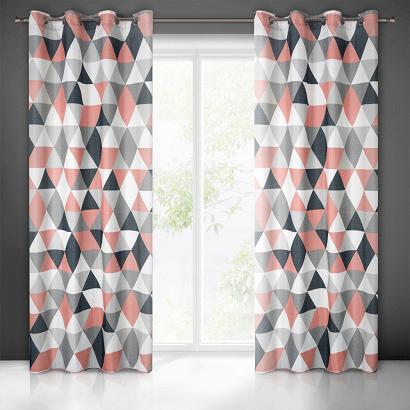 Zasłona gotowa na przelotkach ADINA 140x250 Eurofirany ciemnoróżowa geometryczny wzór