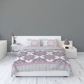 Pościel flanelowa 200x220 biała szara różowa duże ornamenty