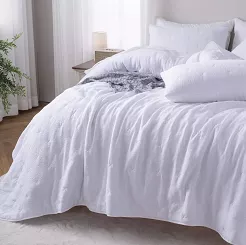 Narzuta dekoracyjna muślinowa struktura Stella 220x200 biała z haftem krzyżyków