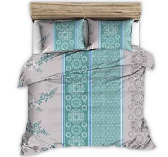 Pościel z kory 200x220 turkusowe szare pionowe pasy