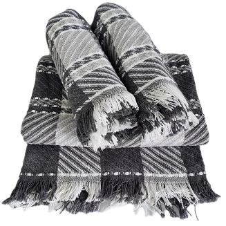 Komplet dekoracyjny narzuta 170x205 + 2x 60x170 grafitowa biała szara skośna krata