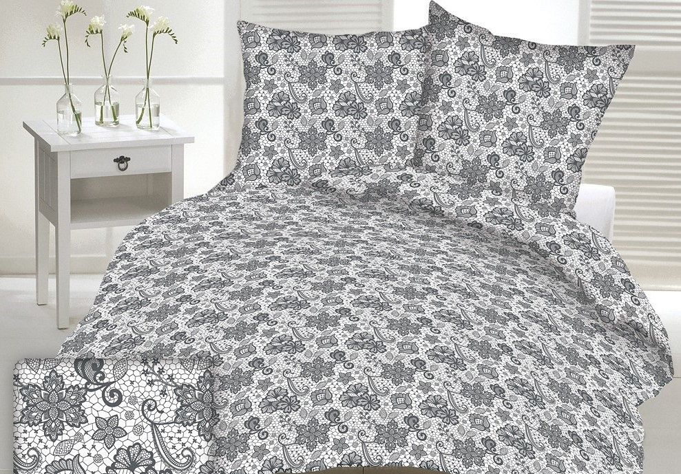 Pościel z kory 100% bawełna 160x200 wzór koronka na białym tle