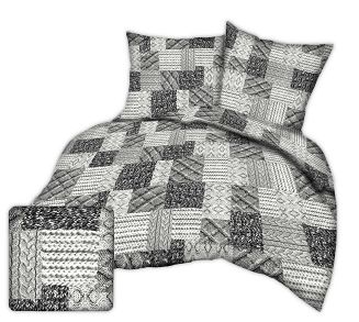 Pościel z kory 140x200 wzór sweterkowy patchwork szary