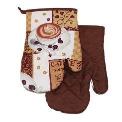 Rękawice kuchenne 18x27 z magnesem 2 szt. białe brązowe patchwork cappuccino