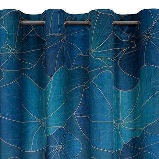 Firana gotowa na przelotkach LOTOS2 140x250 Eurofirany turkusowy/złoty