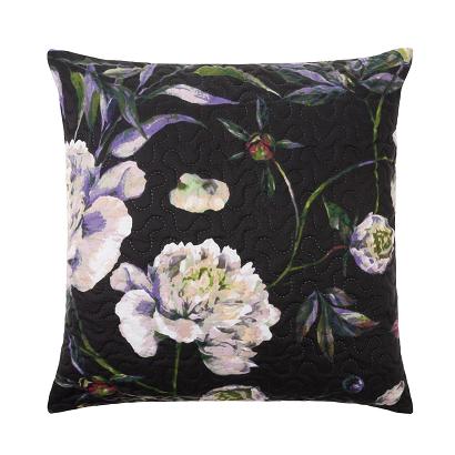 Poszewka dekoracyjna PEONY 45x45 pikowana czarna w kwiaty peonie