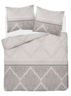 Pościel flanelowa 200x220 beżowa biała czarna ornamenty