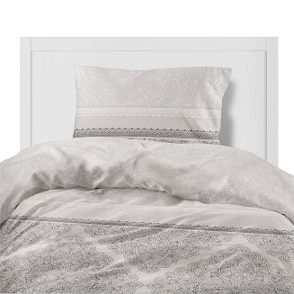 Pościel flanelowa 200x220 beżowa biała czarna ornamenty