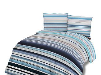 Pościel bawełniana 220x200 COTTONLOVE biała granatowe pasy