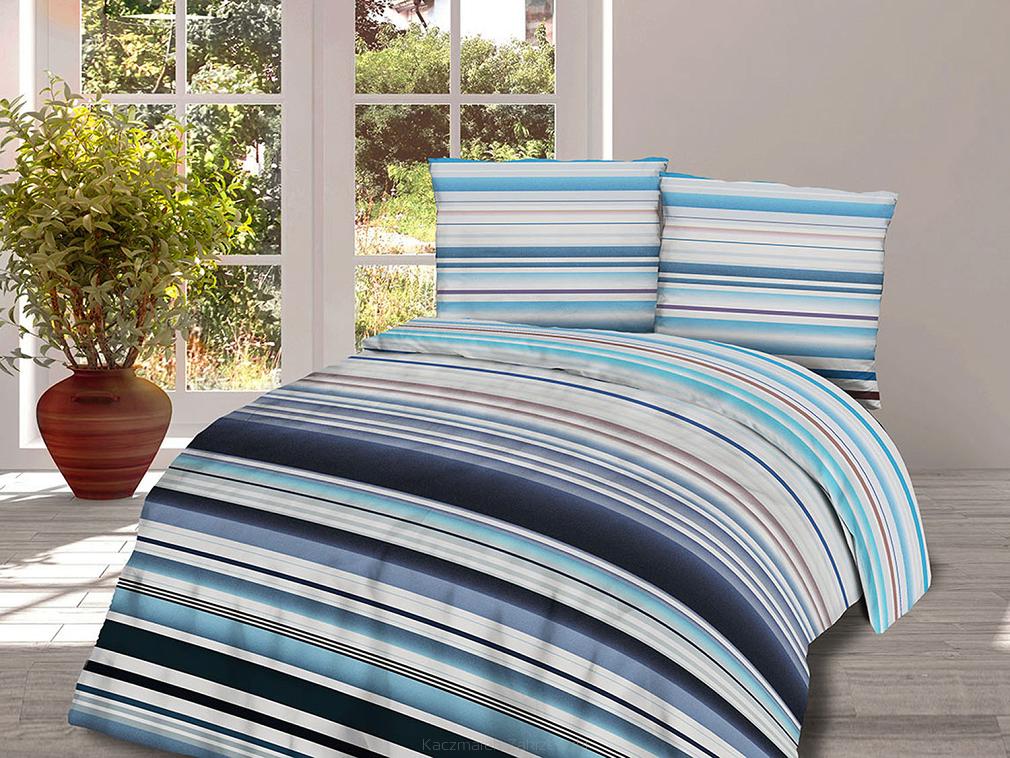 Pościel bawełniana 220x200 COTTONLOVE biała granatowe pasy