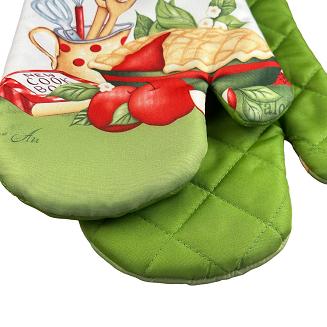 Rękawice kuchenne 18x27 z magnesem 2 szt. białe zielone jabłecznik