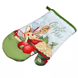 Rękawice kuchenne 18x27 z magnesem 2 szt. białe zielone jabłecznik