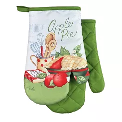Rękawice kuchenne 18x27 z magnesem 2 szt. białe zielone jabłecznik