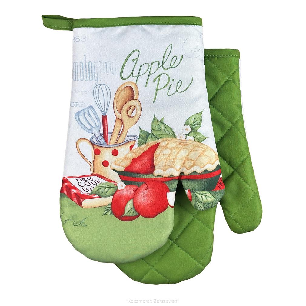 Rękawice kuchenne 18x27 z magnesem 2 szt. białe zielone jabłecznik