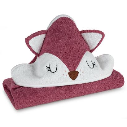 Ręcznik dziecięcy z kapturkiem BABY70 100x100 Eurofirany ciemnoróżowy lisek