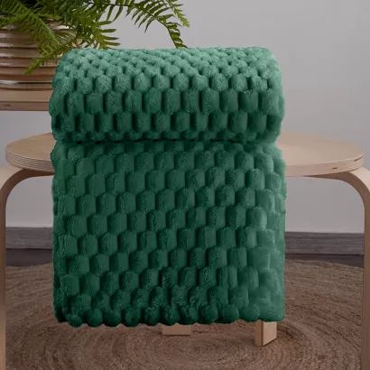Koc narzuta CINDY6 130x160 Design91 ciemnozielony z przestrzennym tłoczeniem 3D