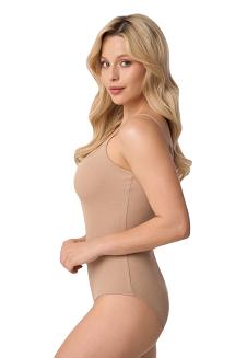 Body damskie z prążkowanej bawełny na ramięczkach TIA beżowe