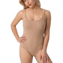 Body damskie z prążkowanej bawełny na ramięczkach TIA beżowe