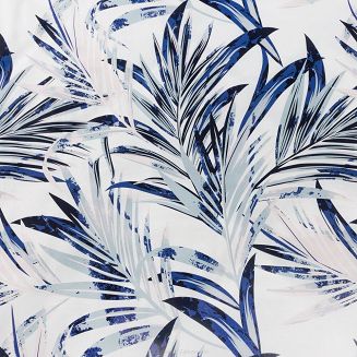 Pościel bawełniana ALANA 200x220 Design91 biała niebieska palmowe liście