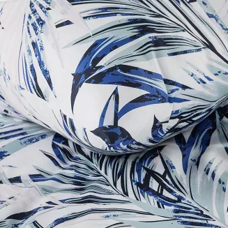 Pościel bawełniana ALANA 200x220 Design91 biała niebieska palmowe liście