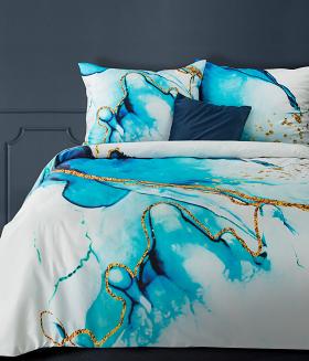 Pościel satynowa PREMIUM 160x200 Eurofirany biały/niebieski