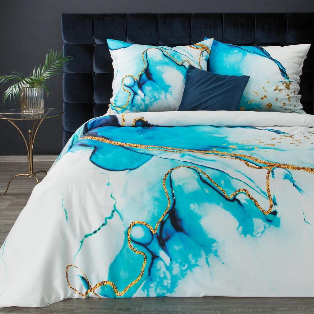 Pościel satynowa PREMIUM 160x200 Eurofirany biały/niebieski