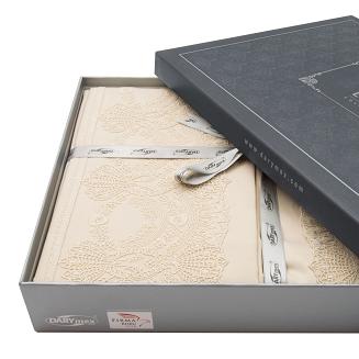 Pościel satyna bawełniana z gipiurą 160x200 Valinor beżowa